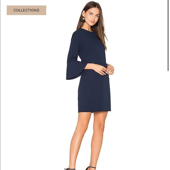 Tibi Bell Sleeve Dress in Midnight Navy 4 - Picture 2 of 11